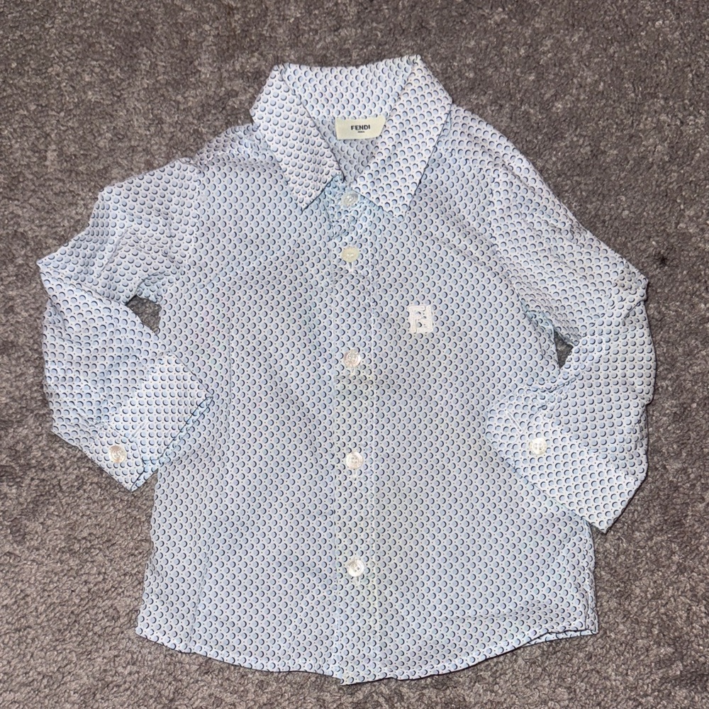 Fendi Light Blue Crescent Print Button-Down Shirt